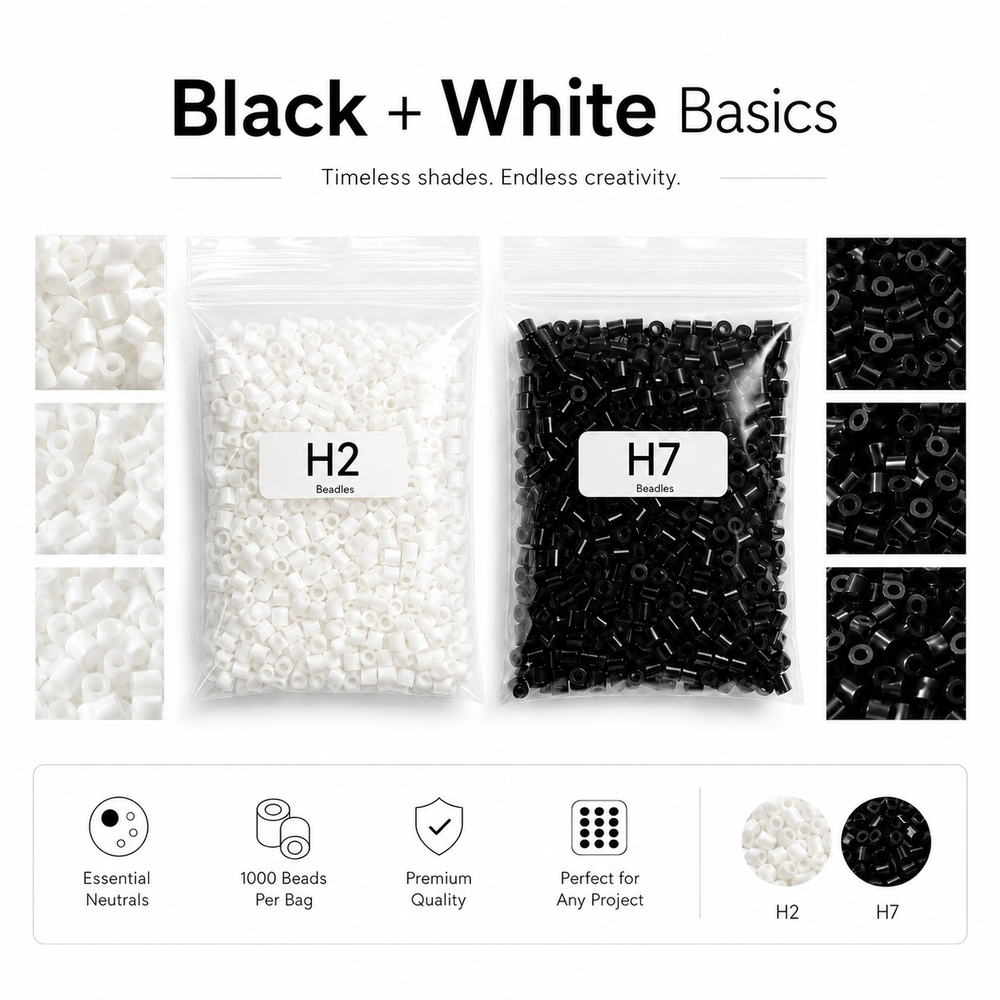 Just Black and White Beads - Premium Quality 2.6mm Tiny Fuse Beads, 2 Pack