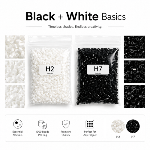 Just Black and White Beads - Premium Quality 2.6mm Tiny Fuse Beads, 2 Pack